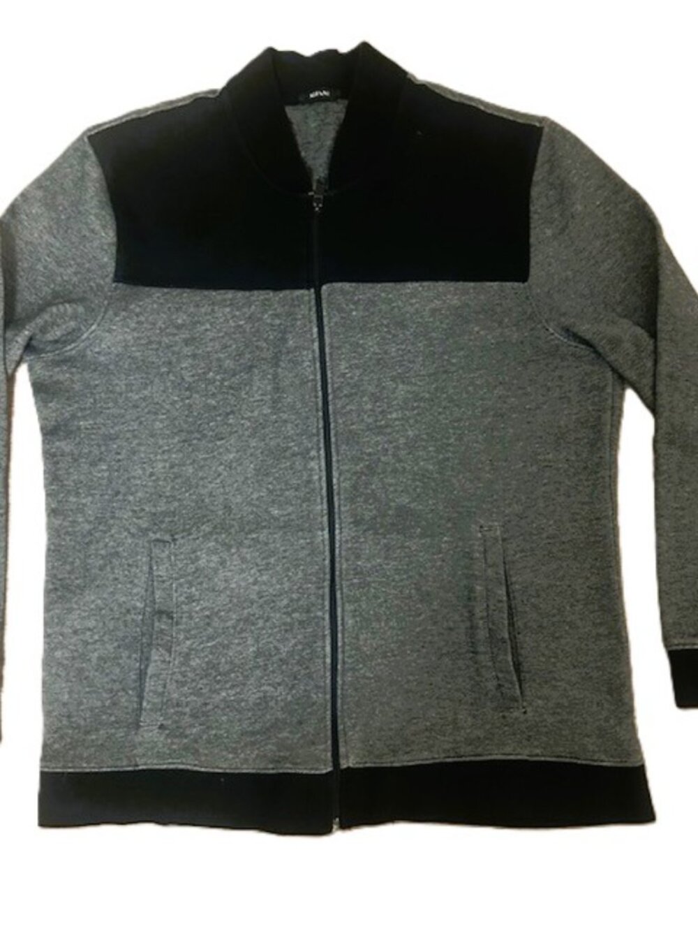 Alfani Sweater XL Full Zip Mens Colorblock Gray Black 100% Cotton Welt Pockets